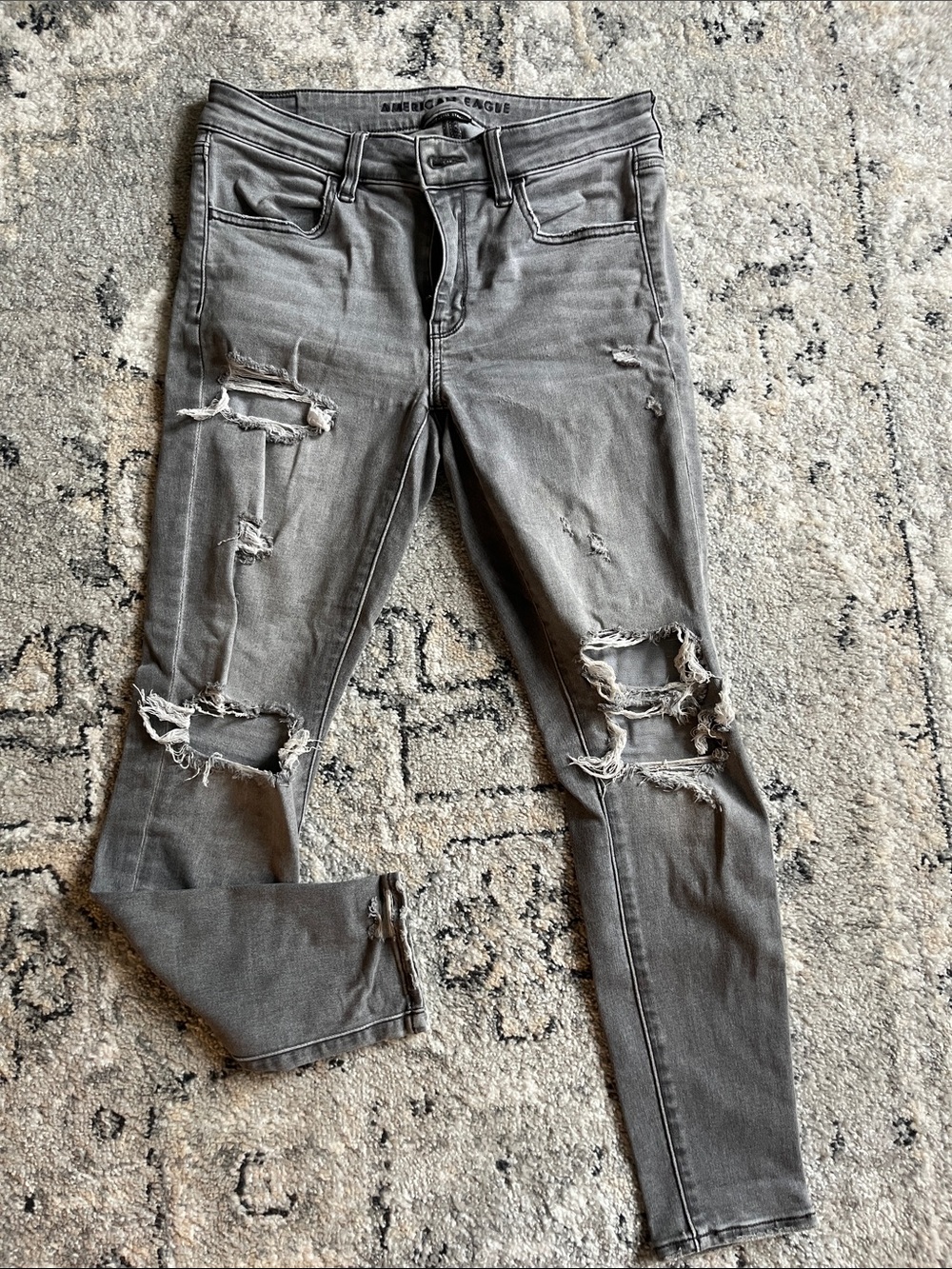 American Eagle Outfitters Grey NE(X)T Level Stretch Ripped Skinny Jeans - 6Short